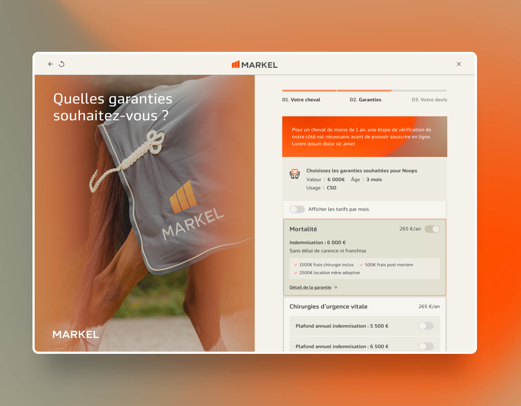 Markel Equine - UX demande de devis en ligne